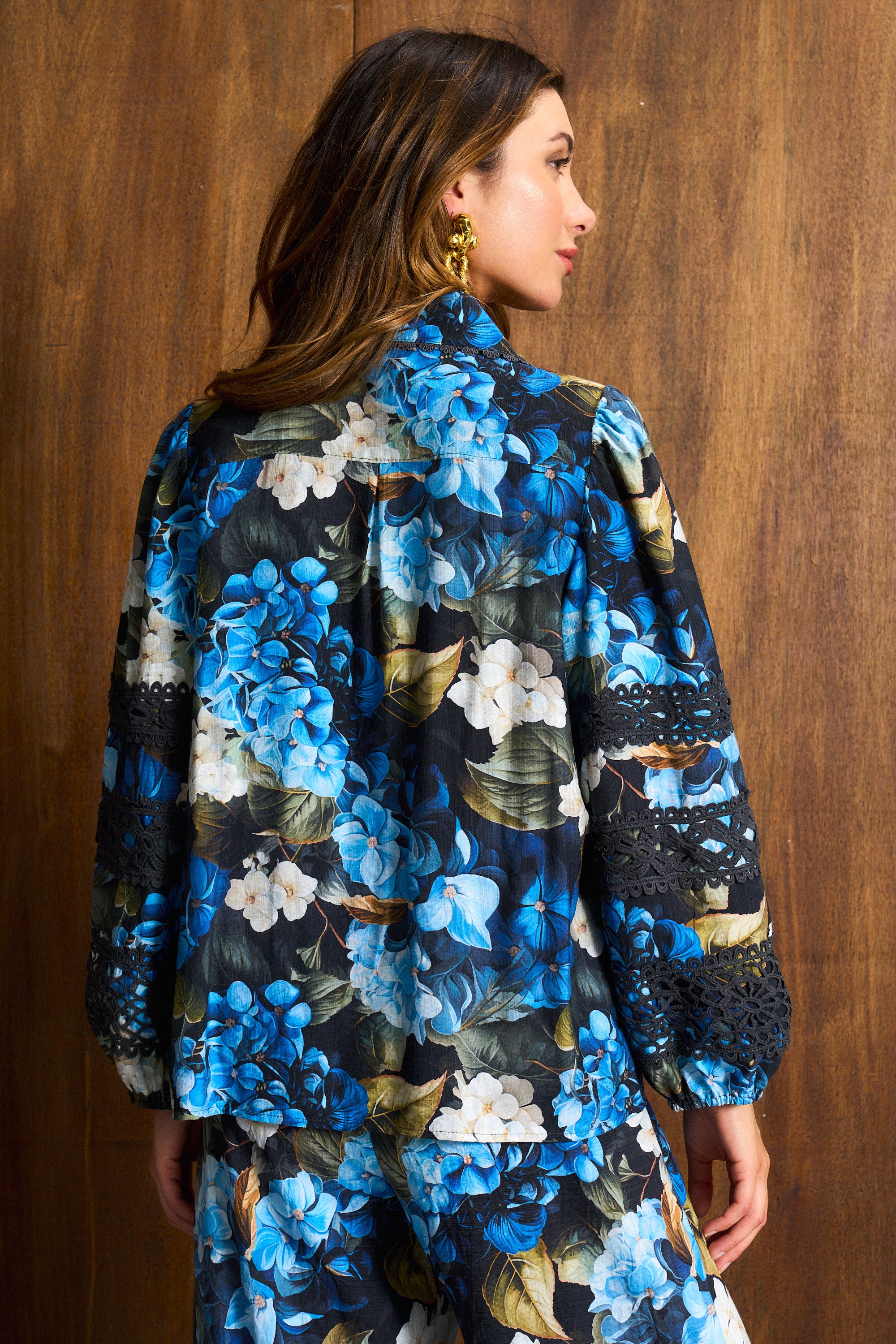 Midnight Azure Appliqué Trim Blouse