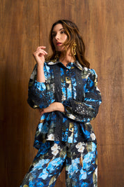 Midnight Azure Appliqué Trim Blouse