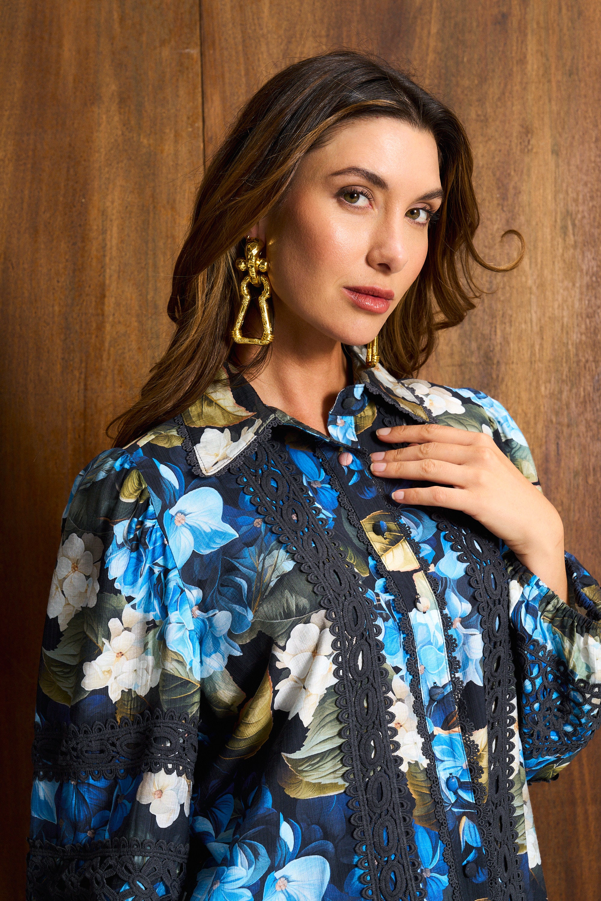 Midnight Azure Appliqué Trim Blouse