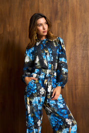 Midnight Azure Appliqué Trim Blouse