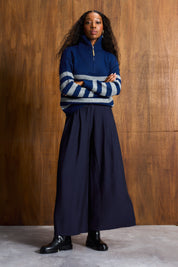 Navy & Melange Grey Wool Blend Half-Zip Knit