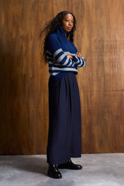 Navy & Melange Grey Wool Blend Half-Zip Knit