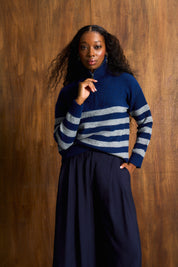 Navy & Melange Grey Wool Blend Half-Zip Knit