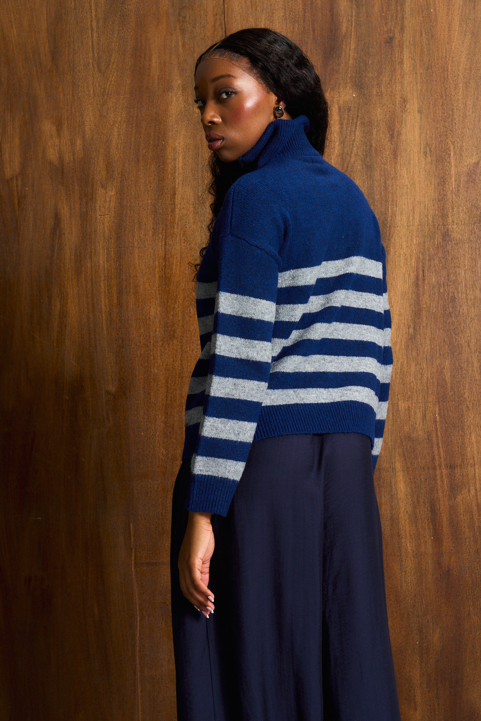 Navy & Melange Grey Wool Blend Half-Zip Knit