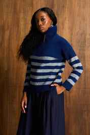 Navy & Melange Grey Wool Blend Half-Zip Knit