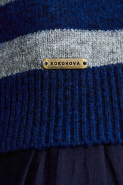 Navy & Melange Grey Wool Blend Half-Zip Knit