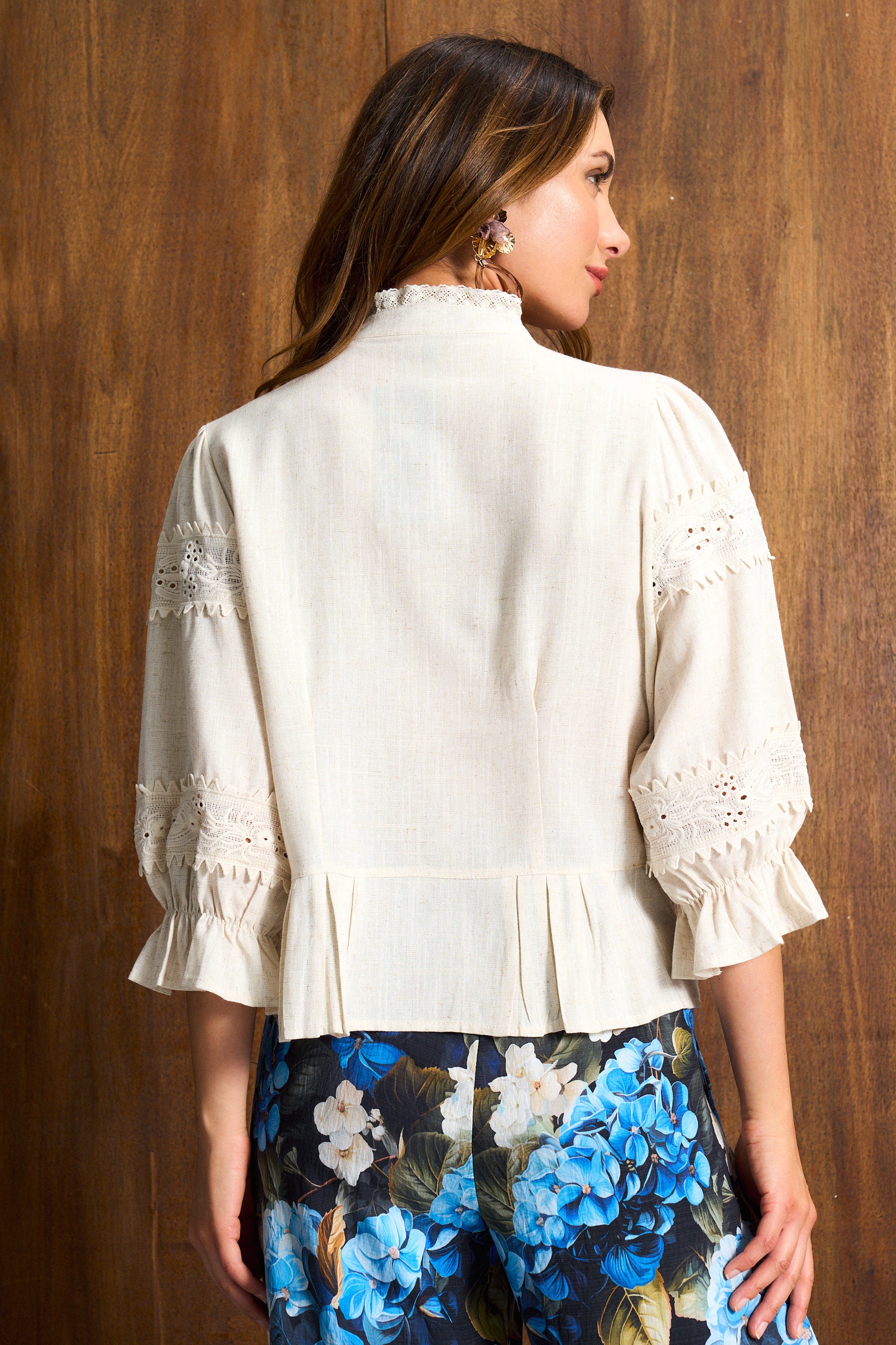 Linen Trim Blouse In Oat