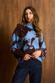 Blue & Brown Luxe Eyelash Wool Blend Knit