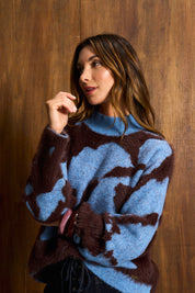 Blue & Brown Luxe Eyelash Wool Blend Knit