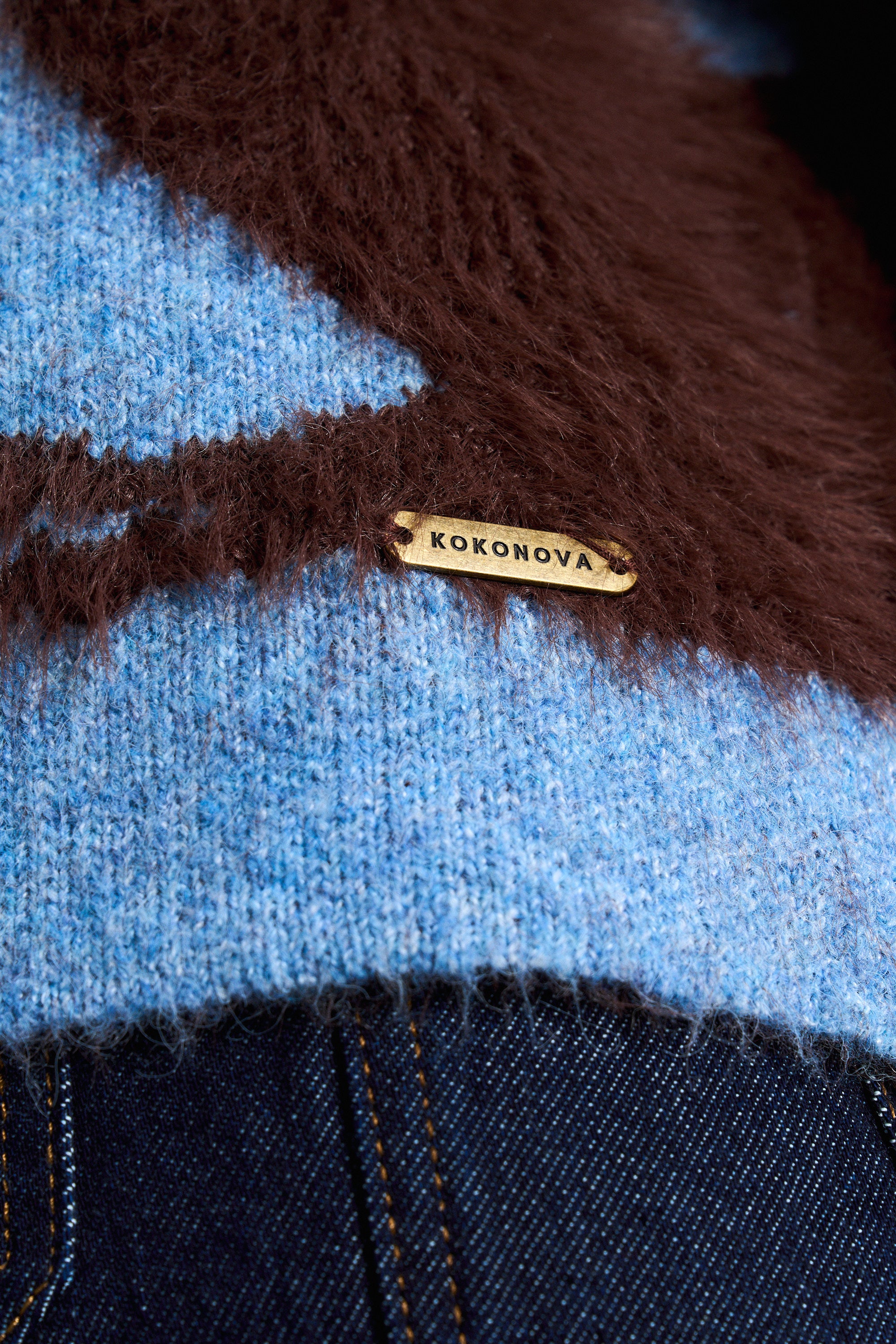 Blue & Brown Luxe Eyelash Wool Blend Knit