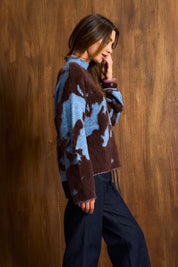 Blue & Brown Luxe Eyelash Wool Blend Knit