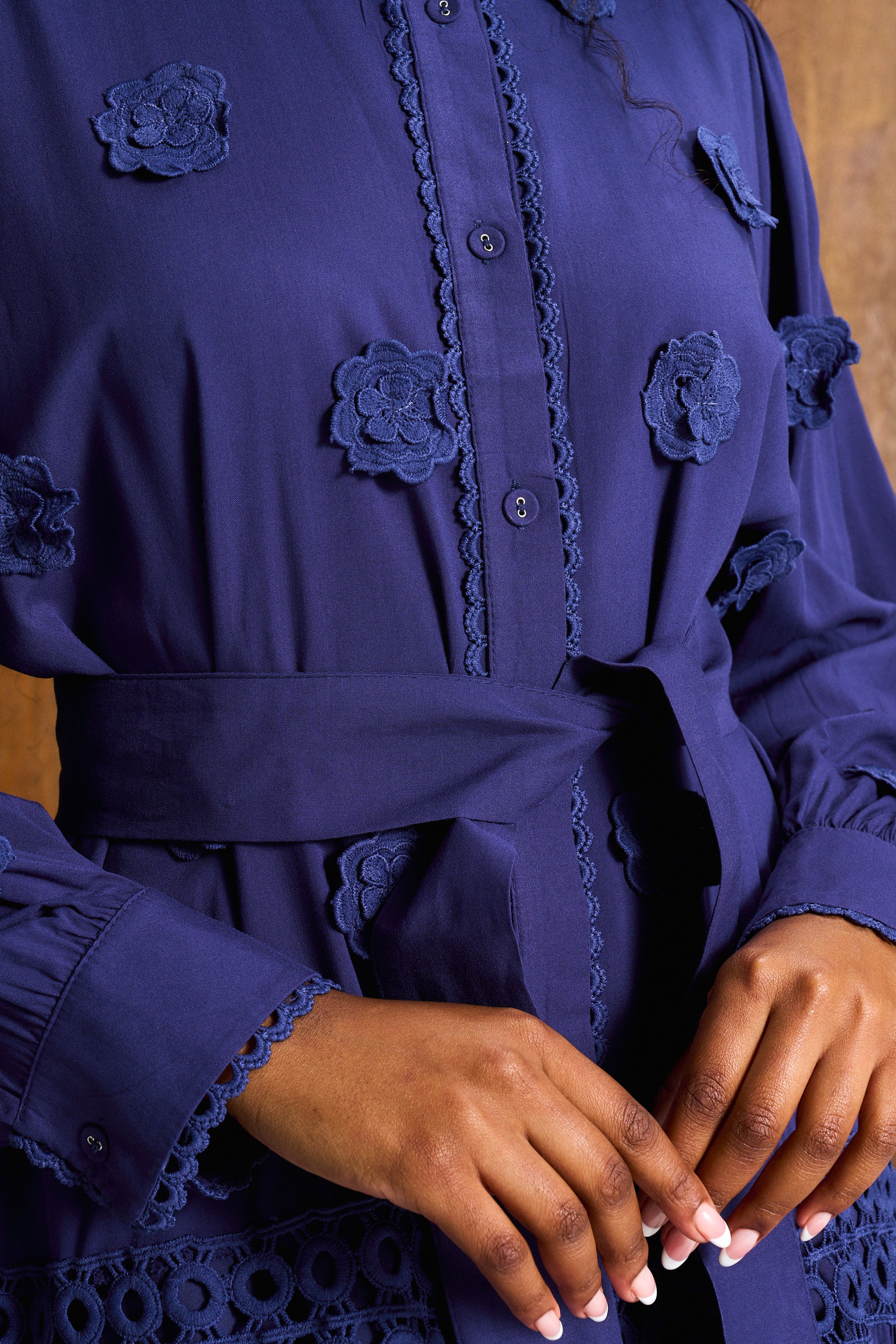 Ink Blue 3D Floral Appliqué Maxi Dress