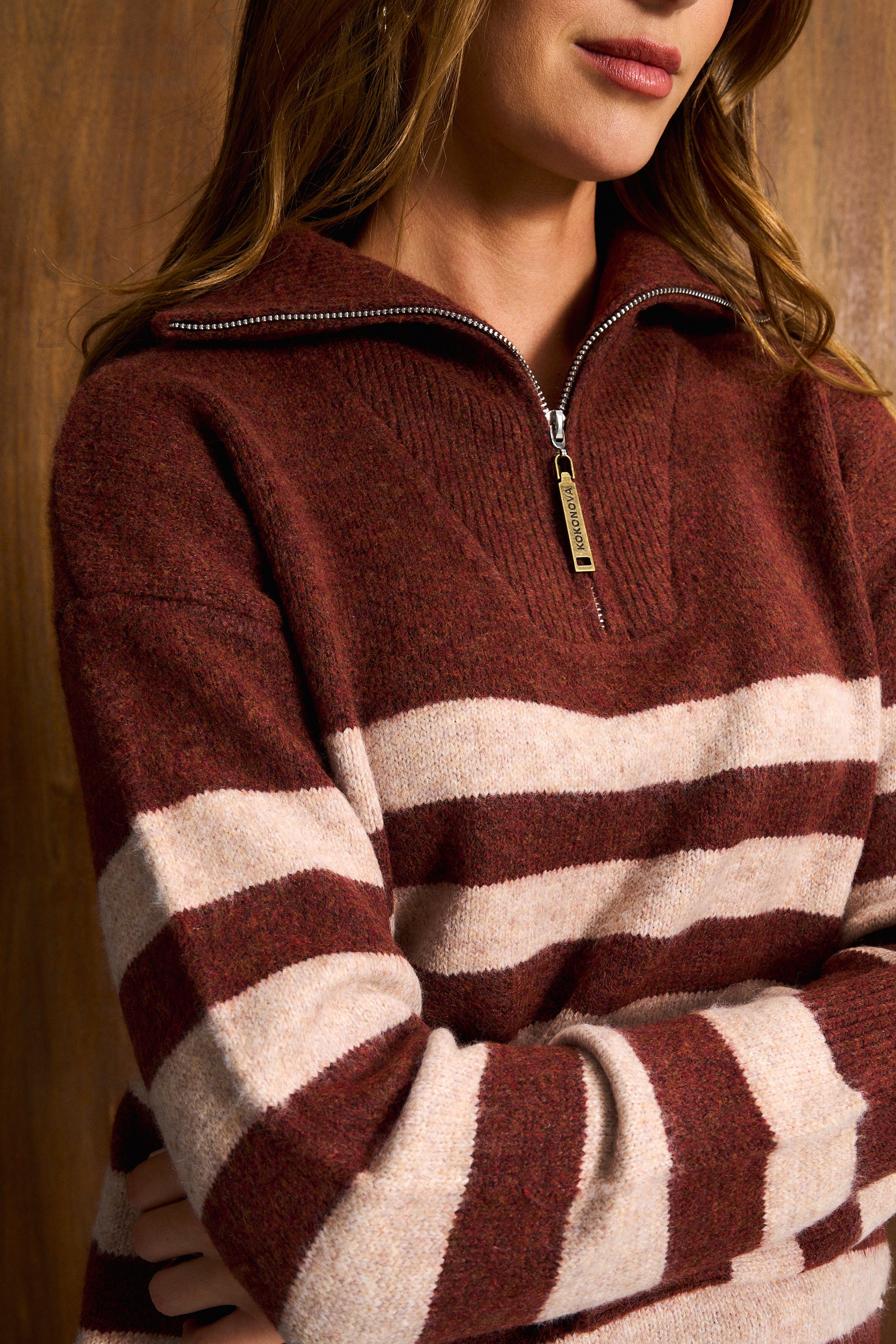 Brick & Oat Wool Blend Half-Zip Knit