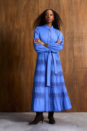 Persian Blue Ladder Trim Maxi Dress