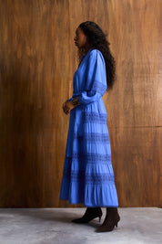Persian Blue Ladder Trim Maxi Dress