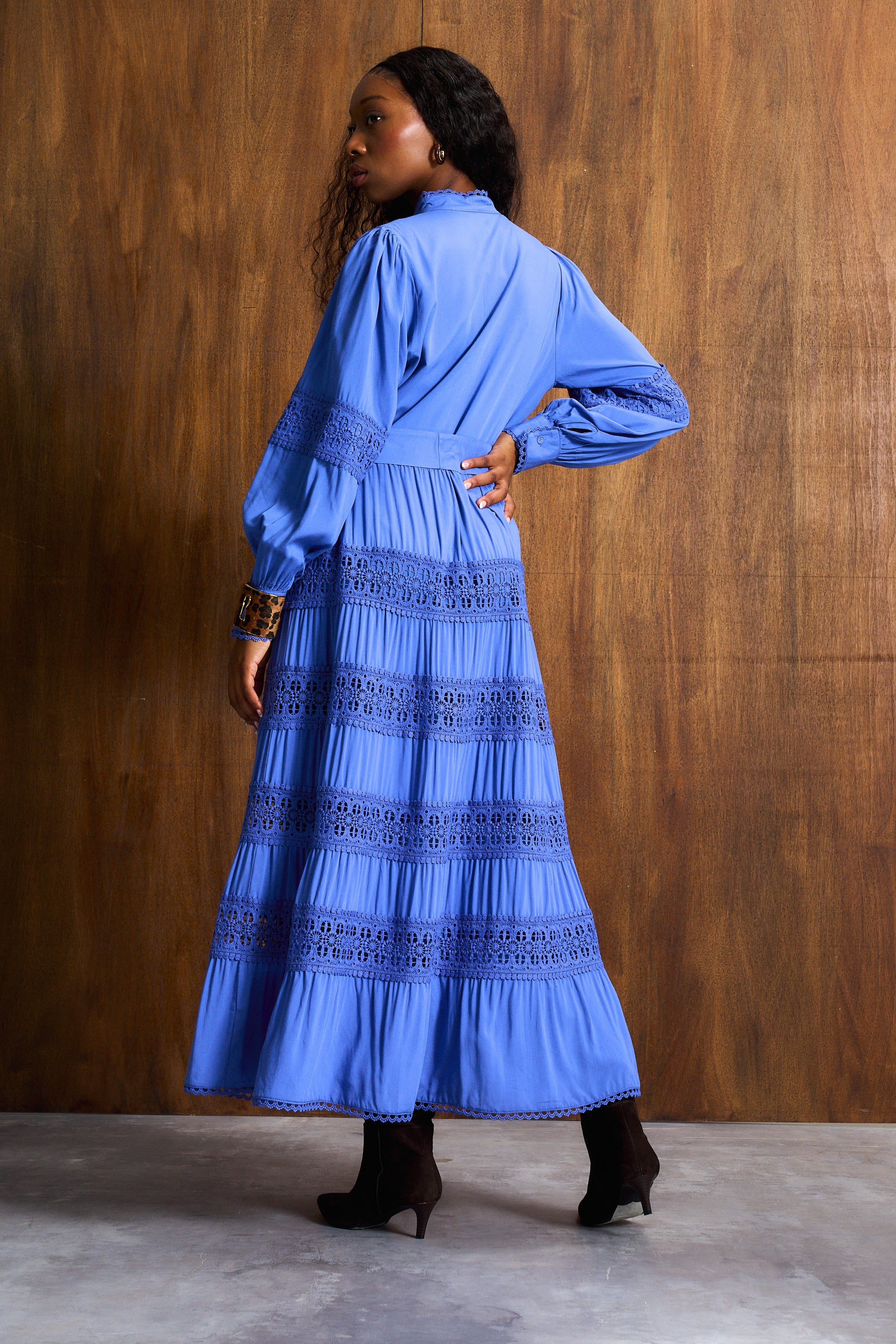 Persian Blue Ladder Trim Maxi Dress