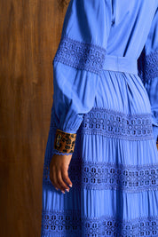 Persian Blue Ladder Trim Maxi Dress