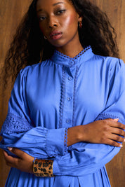 Persian Blue Ladder Trim Maxi Dress