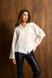 Ivory Appliqué Cotton Blouse