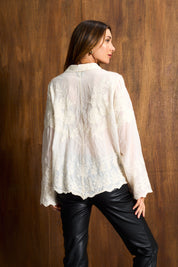 Ivory Appliqué Cotton Blouse