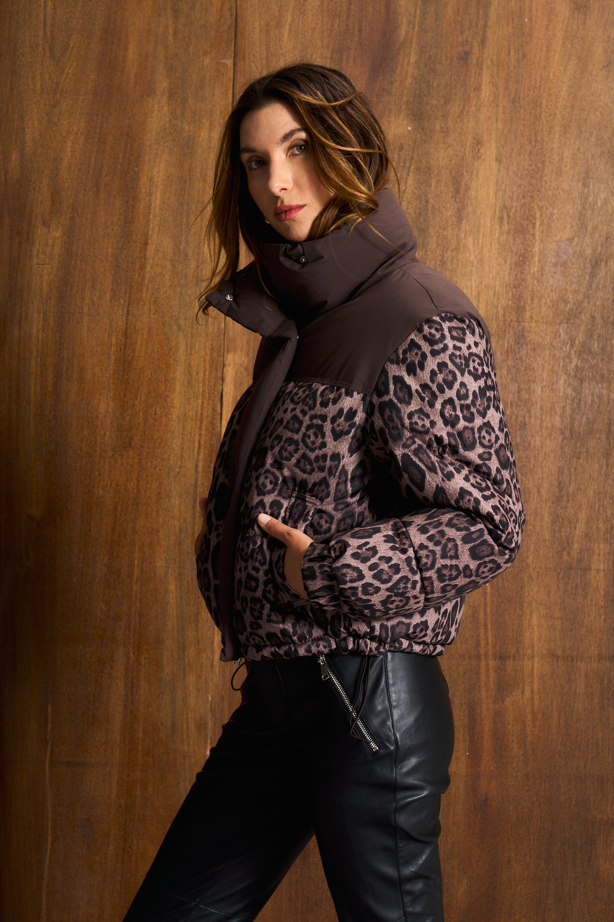 Leopard Combo Puffer Jacket