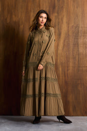 Olive 3D Floral Appliqué Maxi Dress