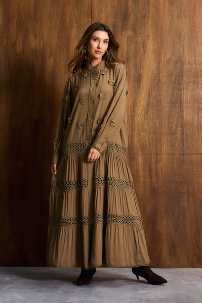 Olive 3D Floral Appliqué Maxi Dress – KOKONOVA