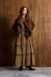 Olive 3D Floral Appliqué Maxi Dress