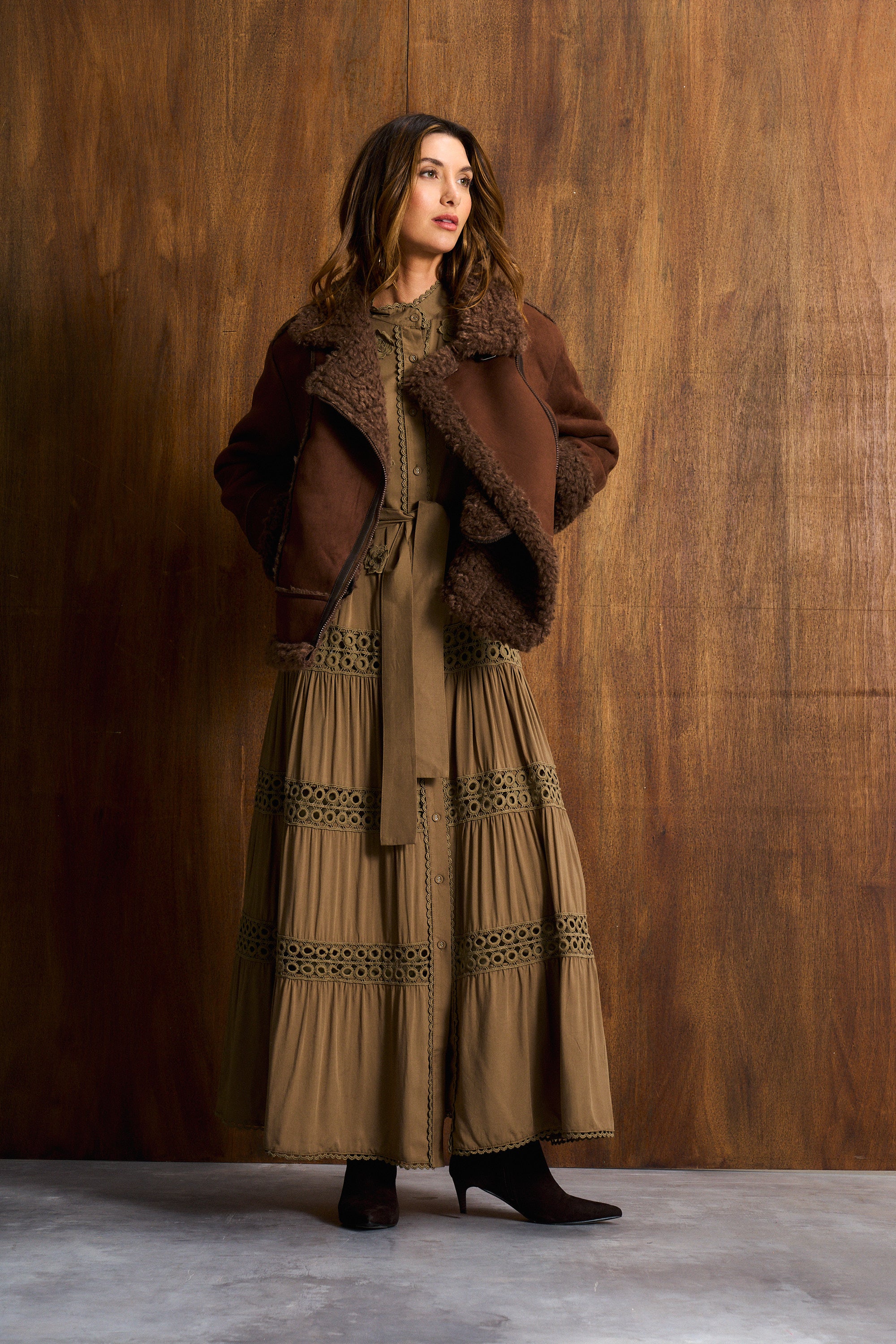 Olive 3D Floral Appliqué Maxi Dress