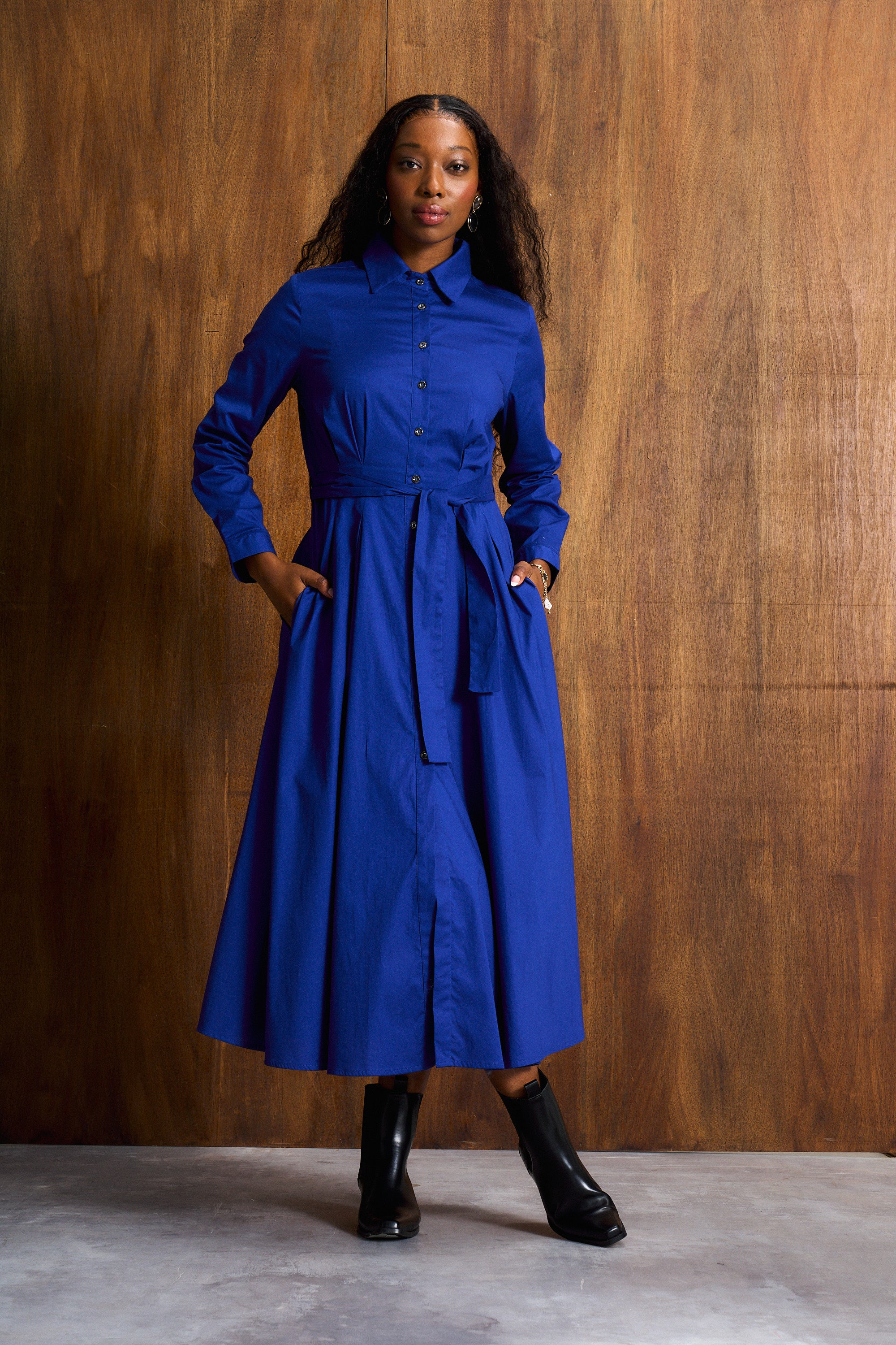 Cobalt Pin Tuck Poplin Dress