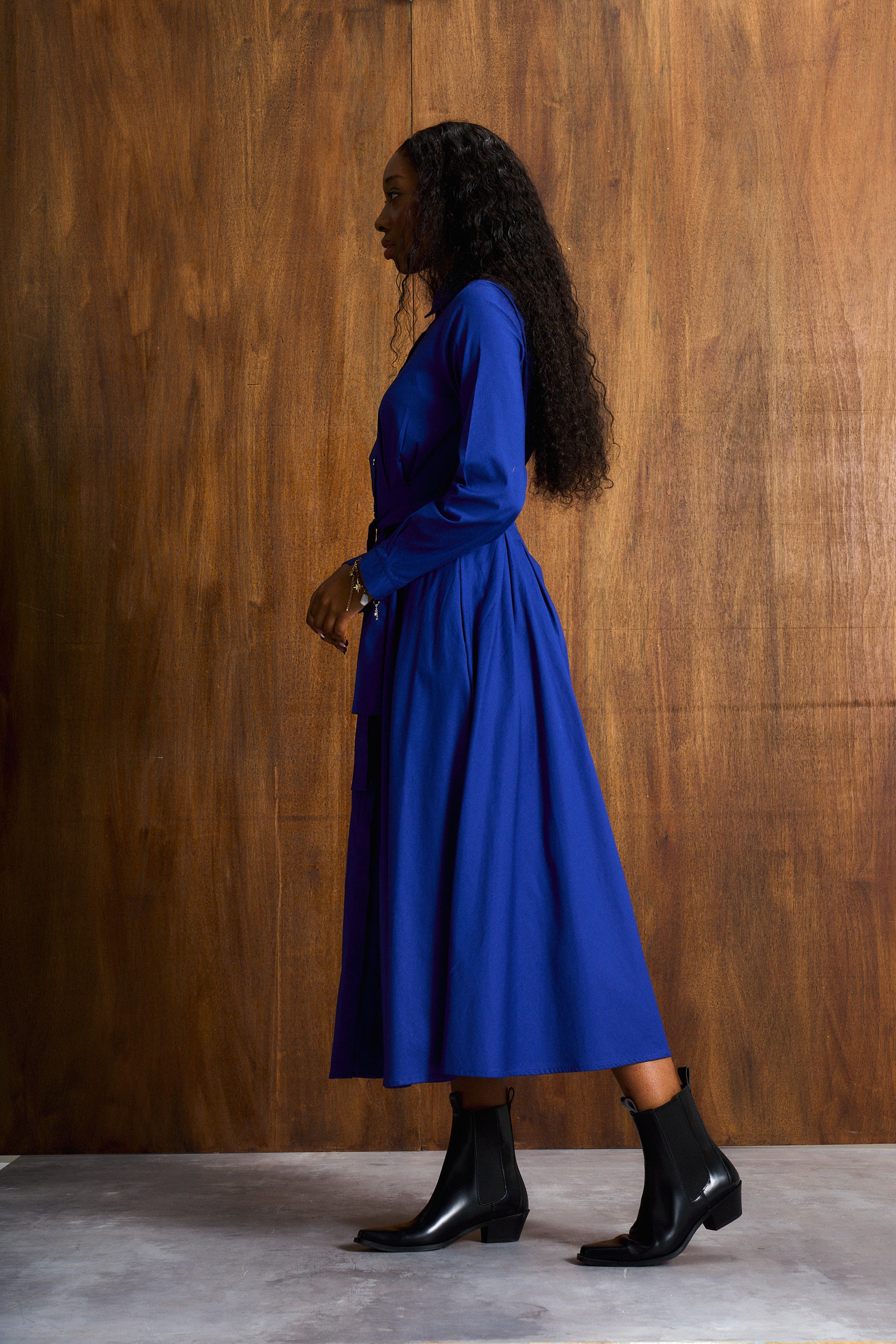 Cobalt Pin Tuck Poplin Dress