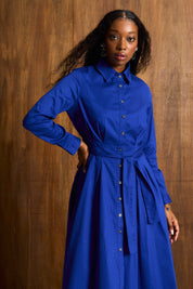 Cobalt Pin Tuck Poplin Dress