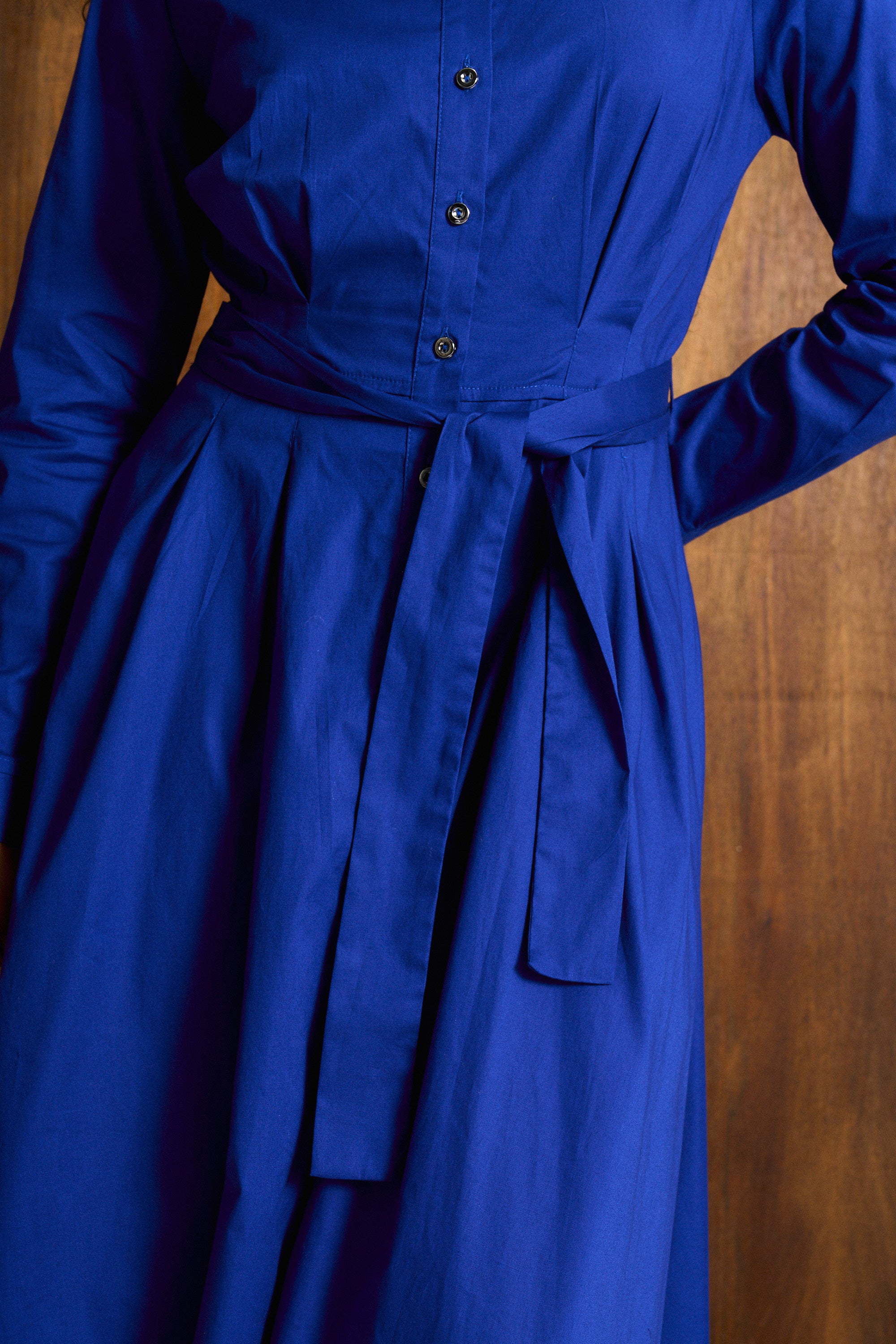 Cobalt Pin Tuck Poplin Dress