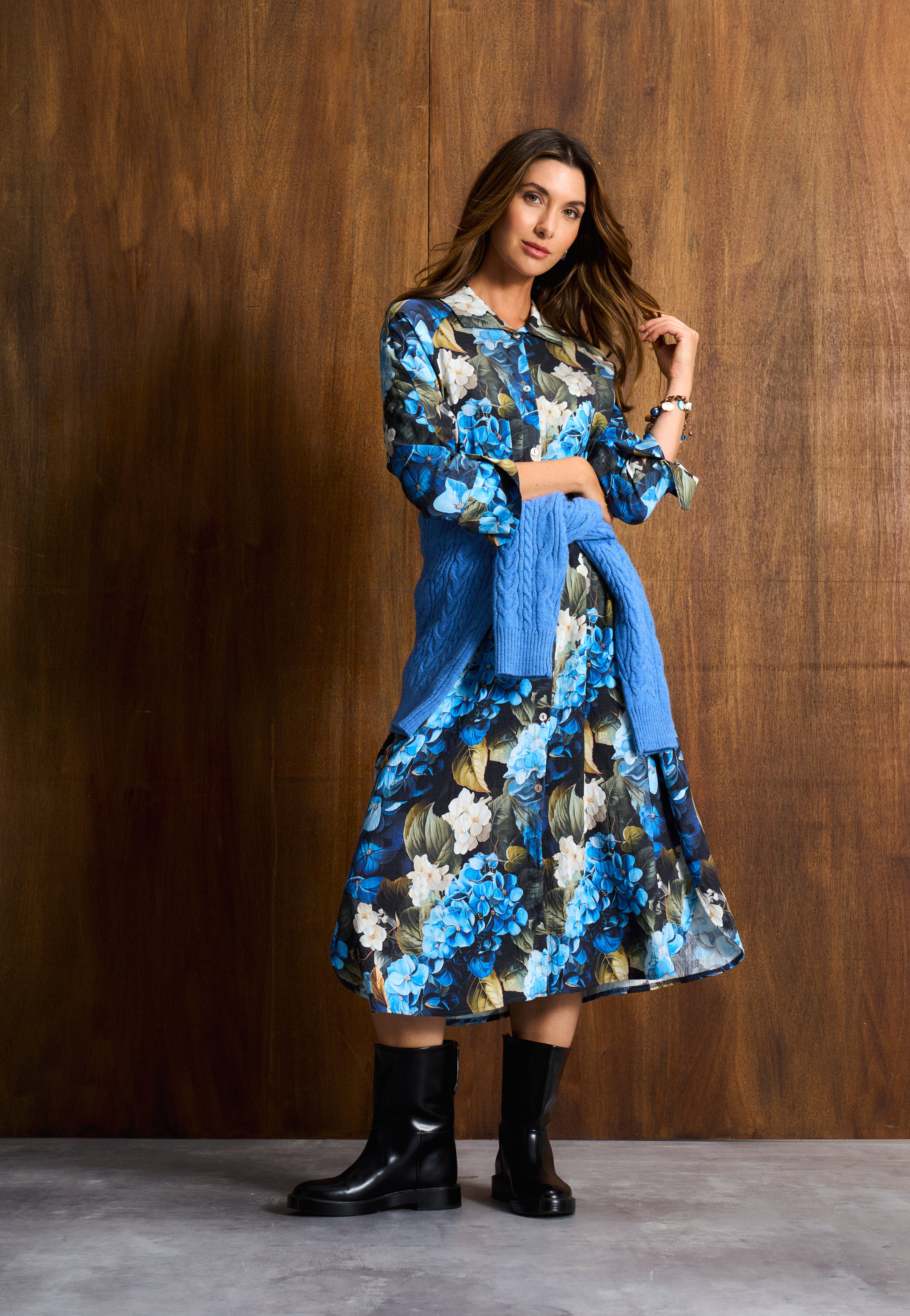Hydrangea Belted Shirt Dress