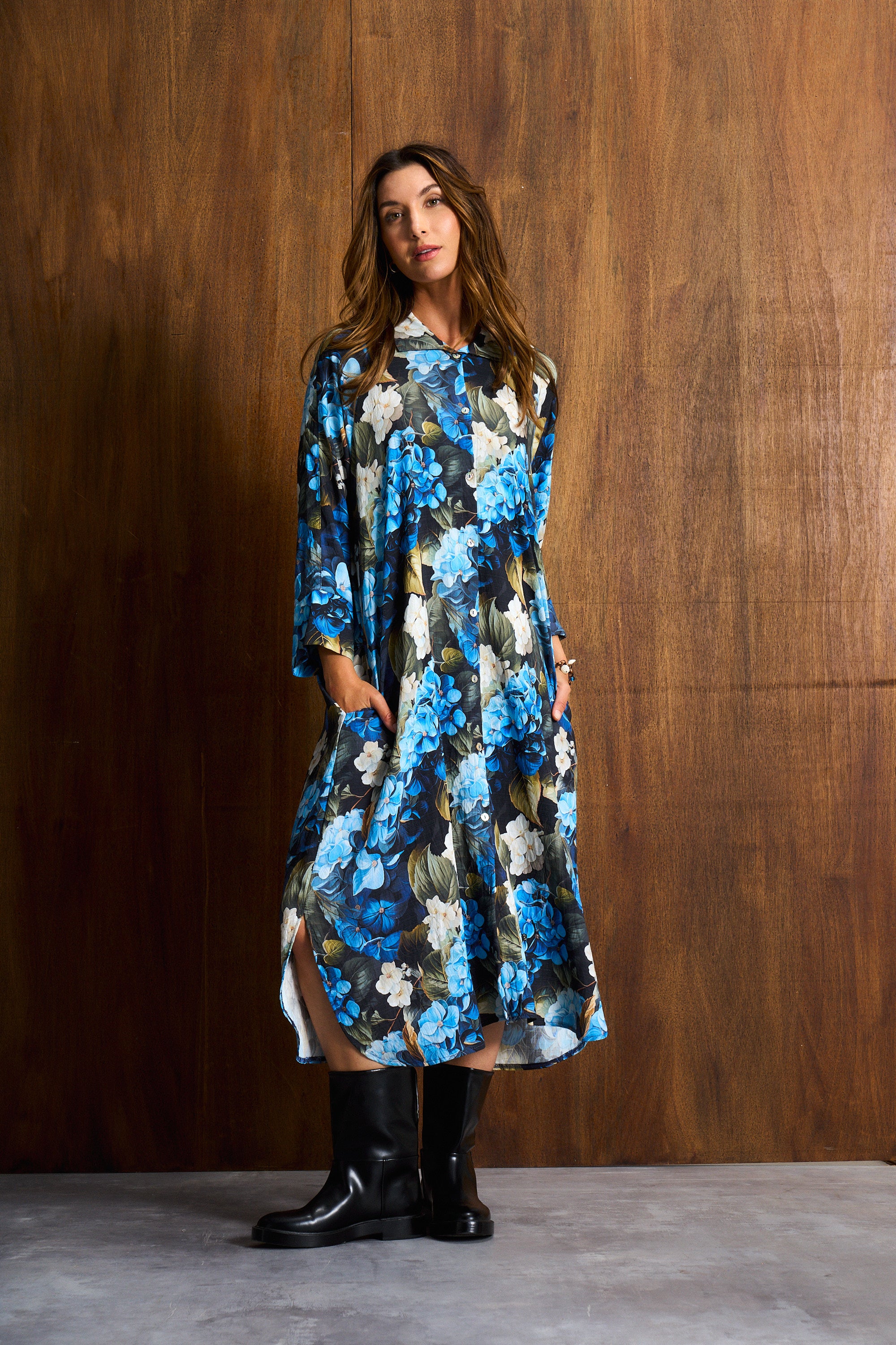 Hydrangea Belted Shirt Dress