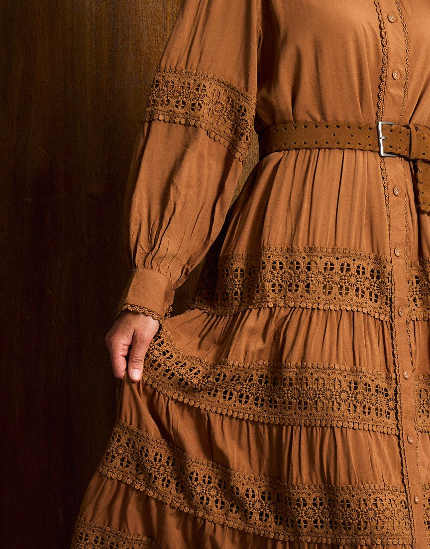 Cinnamon Ladder Trim Maxi Dress