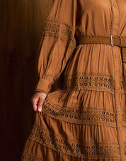 Cinnamon Ladder Trim Maxi Dress