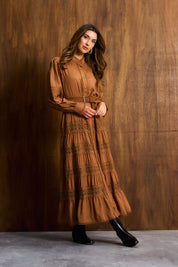Cinnamon Ladder Trim Maxi Dress