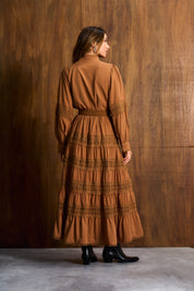 Cinnamon Ladder Trim Maxi Dress