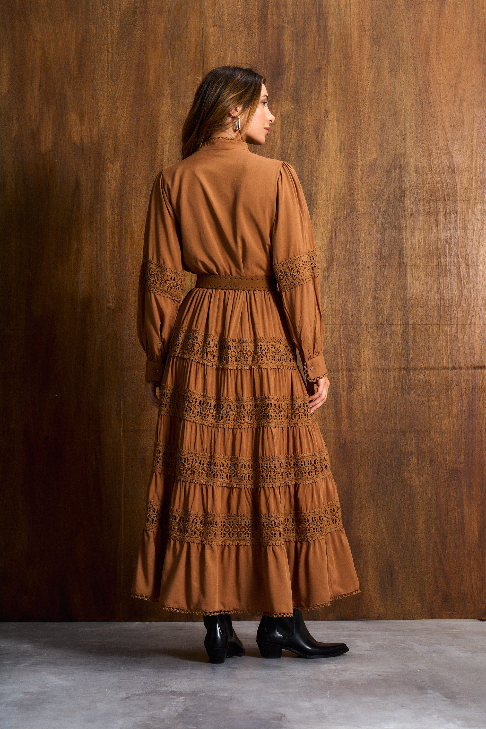 Cinnamon Ladder Trim Maxi Dress