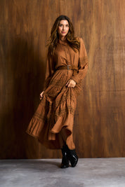 Cinnamon Ladder Trim Maxi Dress