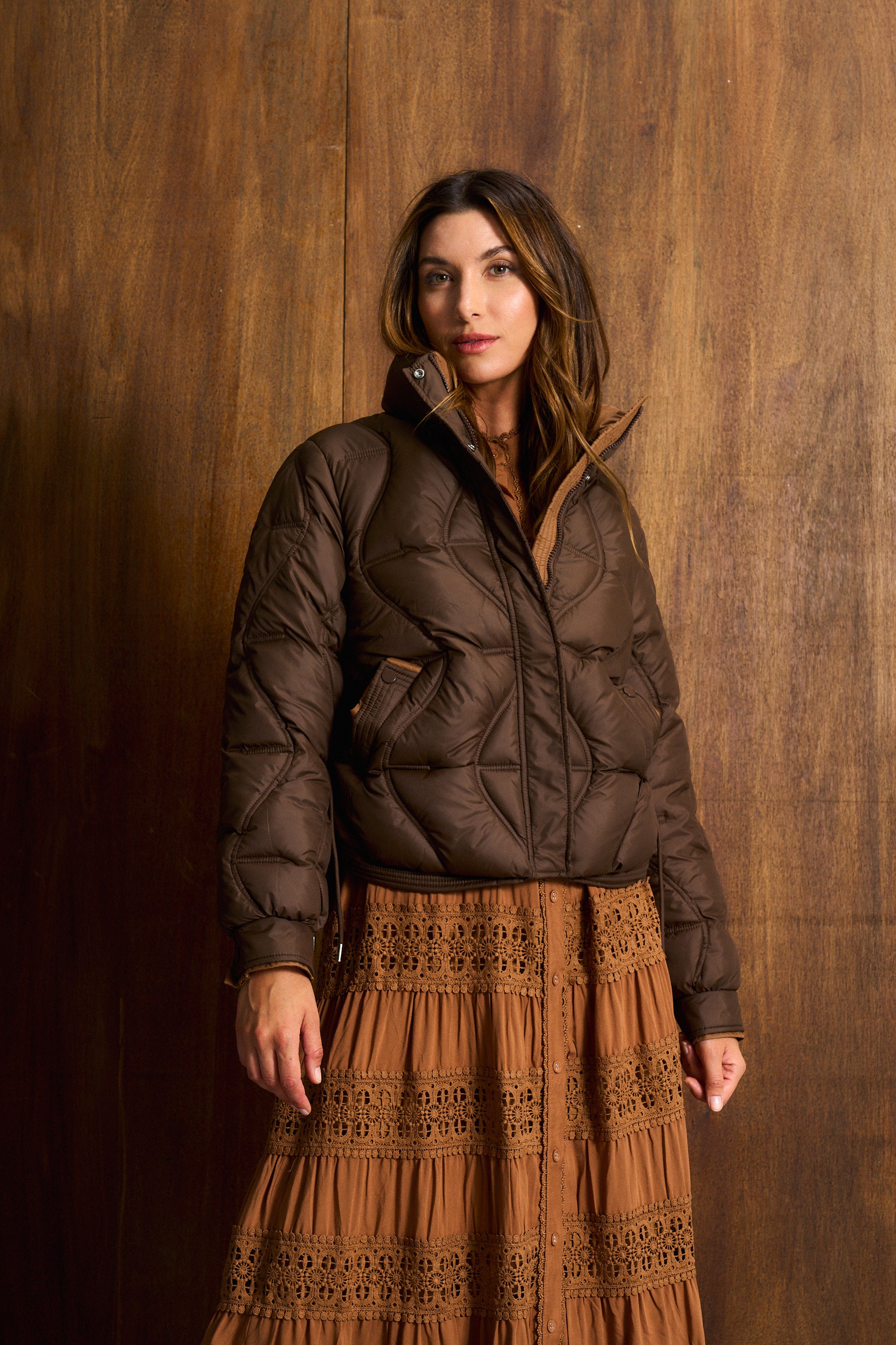 Cinnamon Ladder Trim Maxi Dress