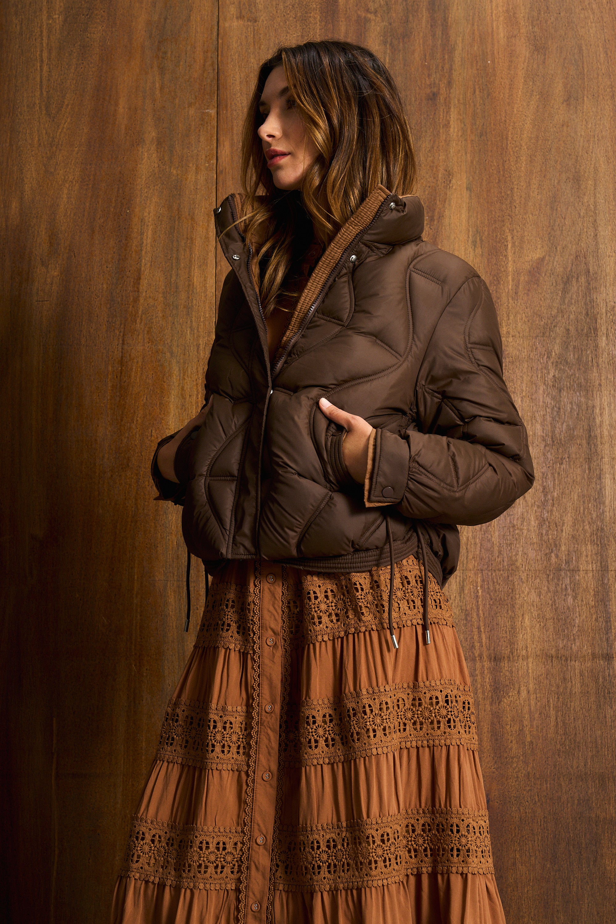 Mocha Lantern Quilted Jacket