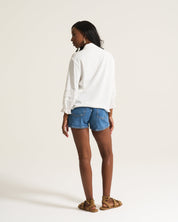 Linen Inset Blouse In White