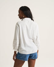 Linen Inset Blouse In White