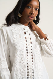 Linen Inset Blouse In White