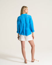 Applique Cotton Blouse In Turquoise