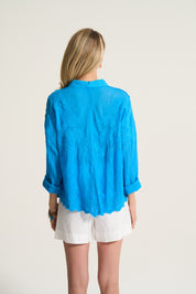Applique Cotton Blouse In Turquoise