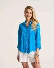 Applique Cotton Blouse In Turquoise