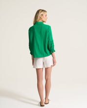 Linen Inset Blouse In Apple Green